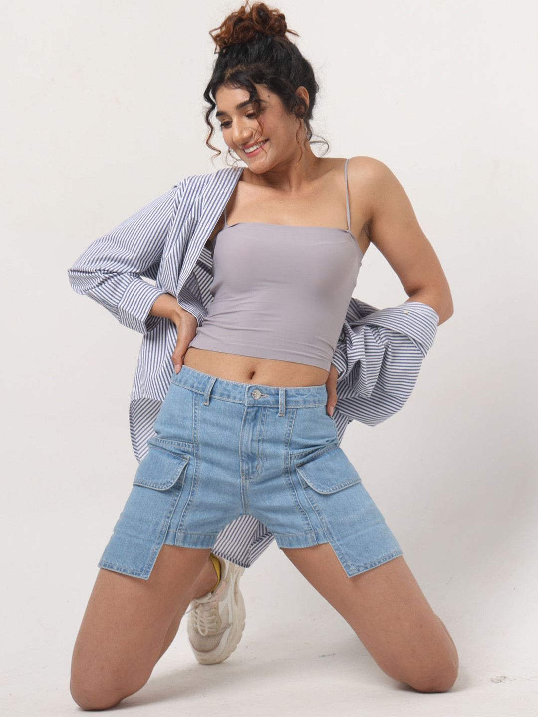 DAYER Women Denim Regular Fit Cargo Shorts