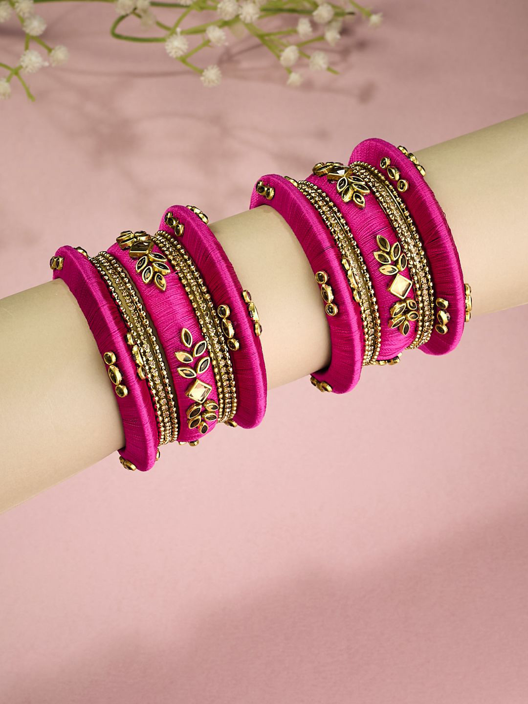 ATIBELLE Set Of 18 Gold-Plated Stone-Studded Thread Bangles