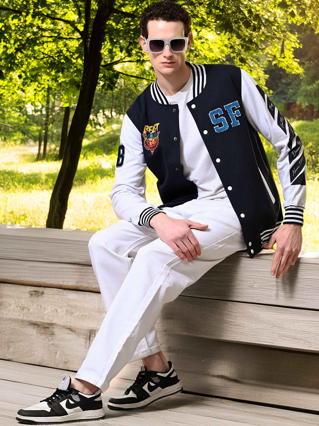 STARFOX Men Stand Collar Typography Printed Fleece Casual Varsity Lightweight Jacket