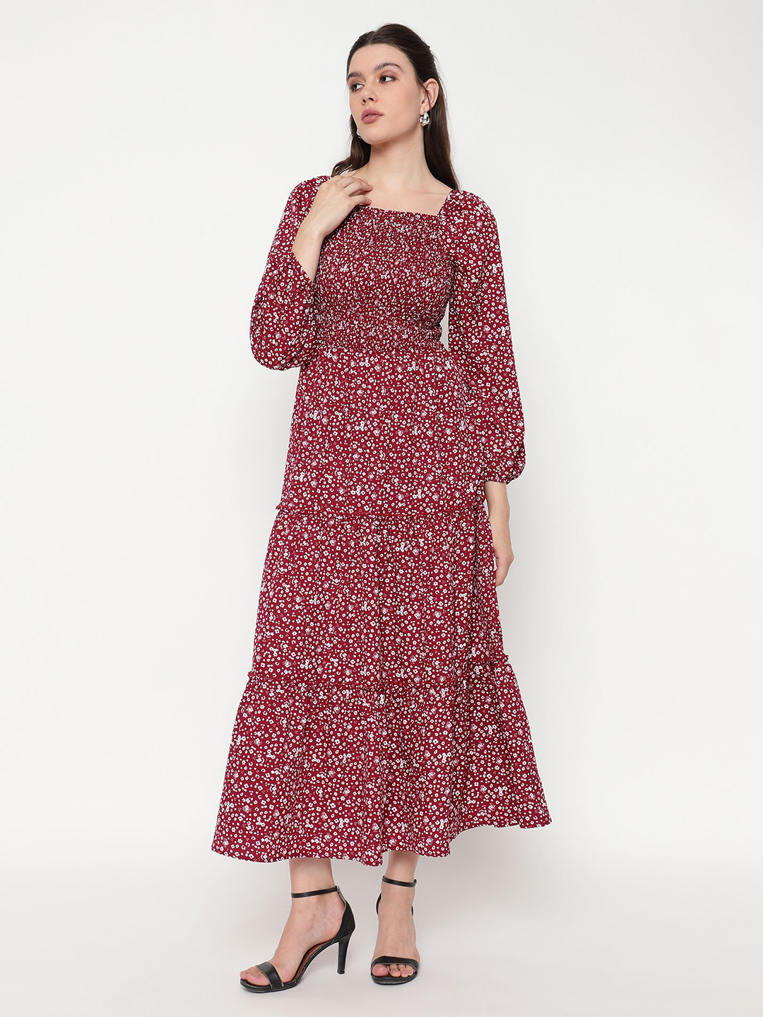 ROSEMELON Women Floral Printed Puff Sleeve Fit & Flare Maxi Dress