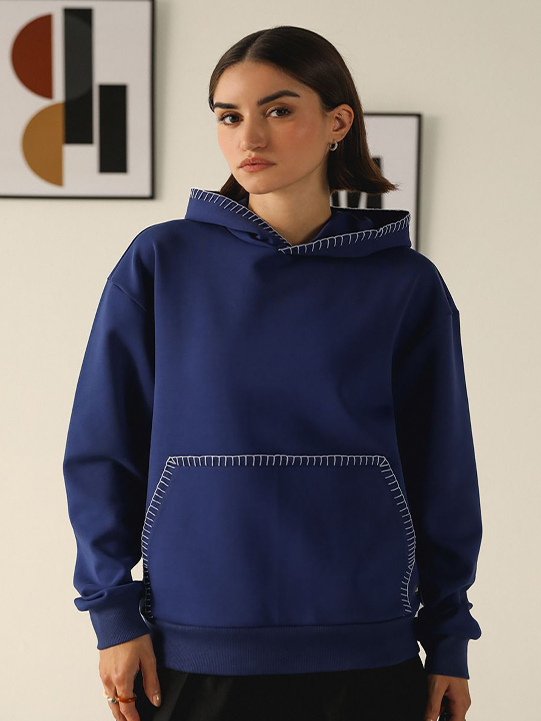 Muvazo Women Artisan Stitch Hooded Sweatshirt