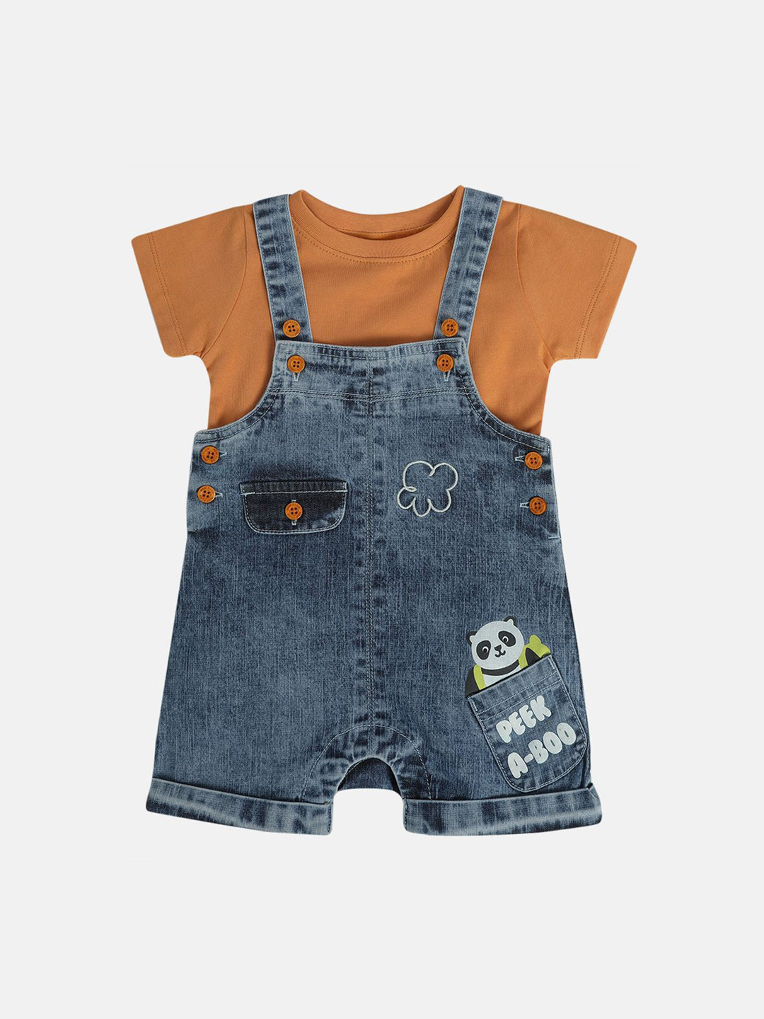 MINI KLUB Elendra jeans Infant Boys Printed Pure Cotton Dungaree With T-Shirt