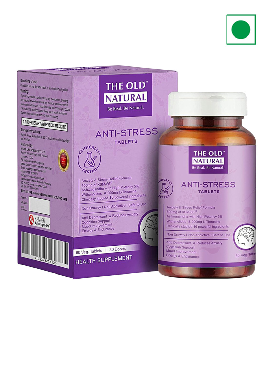 The Old Natural Anti Stress Tablets - Ashwagandha KSM 66 Extract - 60 Veg. Capsule