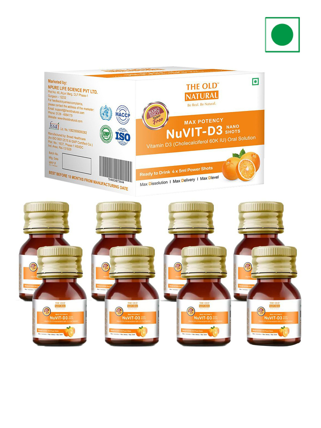 The Old Natural Set of 8 Nuvit D3 Vitamin D3 60000 Iu - 5 ml (Nano Shots - 40Ml)