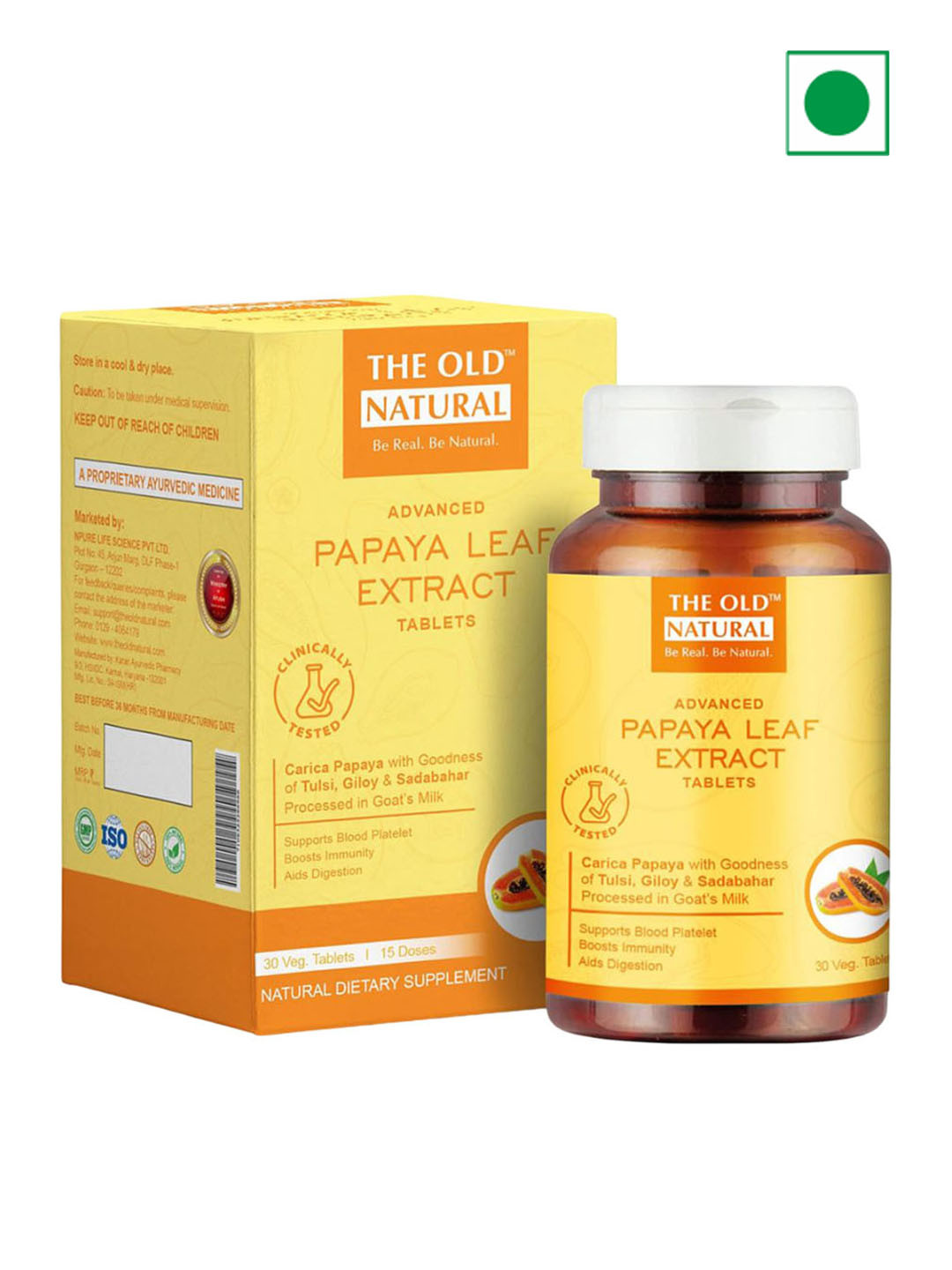 The Old Natural Papaya Leaf Extract Tablets For Digestive Health - 30 Tablets