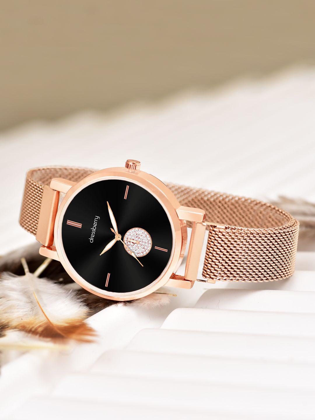 DressBerry Women Embellished Dial Analog Magntic Strap Lock Watch HOBDB-257-RG