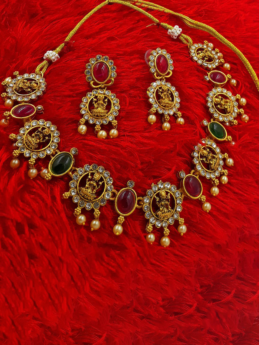 Anujeet Fashion Hub Stones Studded & Beaded Lord Lakshmi Jewellery Set