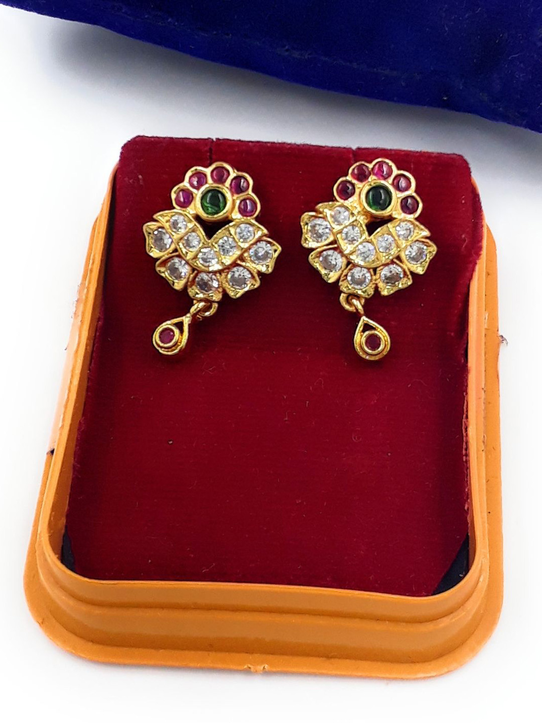 Anujeet Fashion Hub Gold Plated AD Studded Floral Shaped Drop Earrings