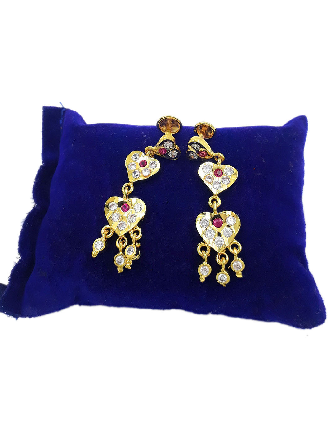 Anujeet Fashion Hub Gold-Plated American Diamond Studded Heart Shaped Drop Earrings