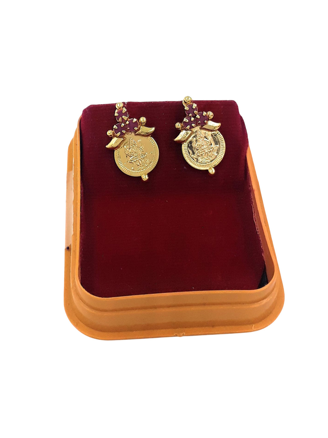 Anujeet Fashion Hub Gold-Plated American Diamond Studded Coin Contemporary Temple Studs