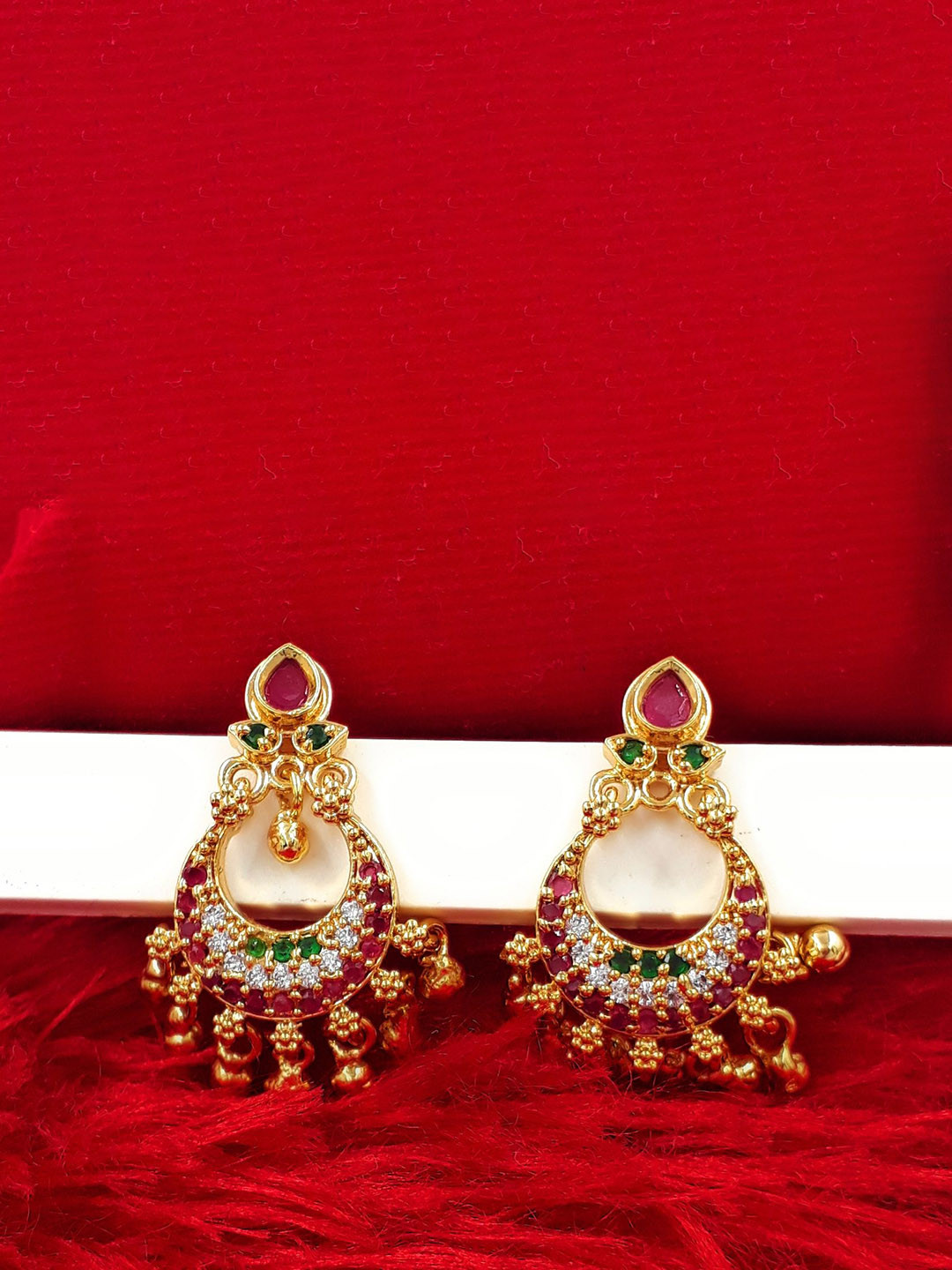 Anujeet Fashion Hub Gold-Plated American Diamond Studded Contemporary Drop Earrings