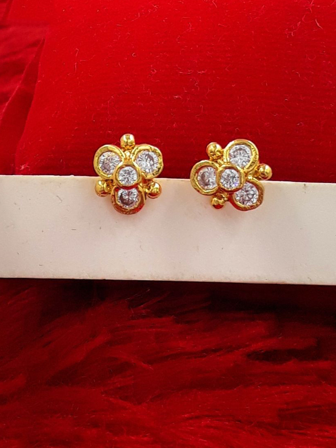 Anujeet Fashion Hub Gold-Plated American Diamond Studded Floral Studs Earrings