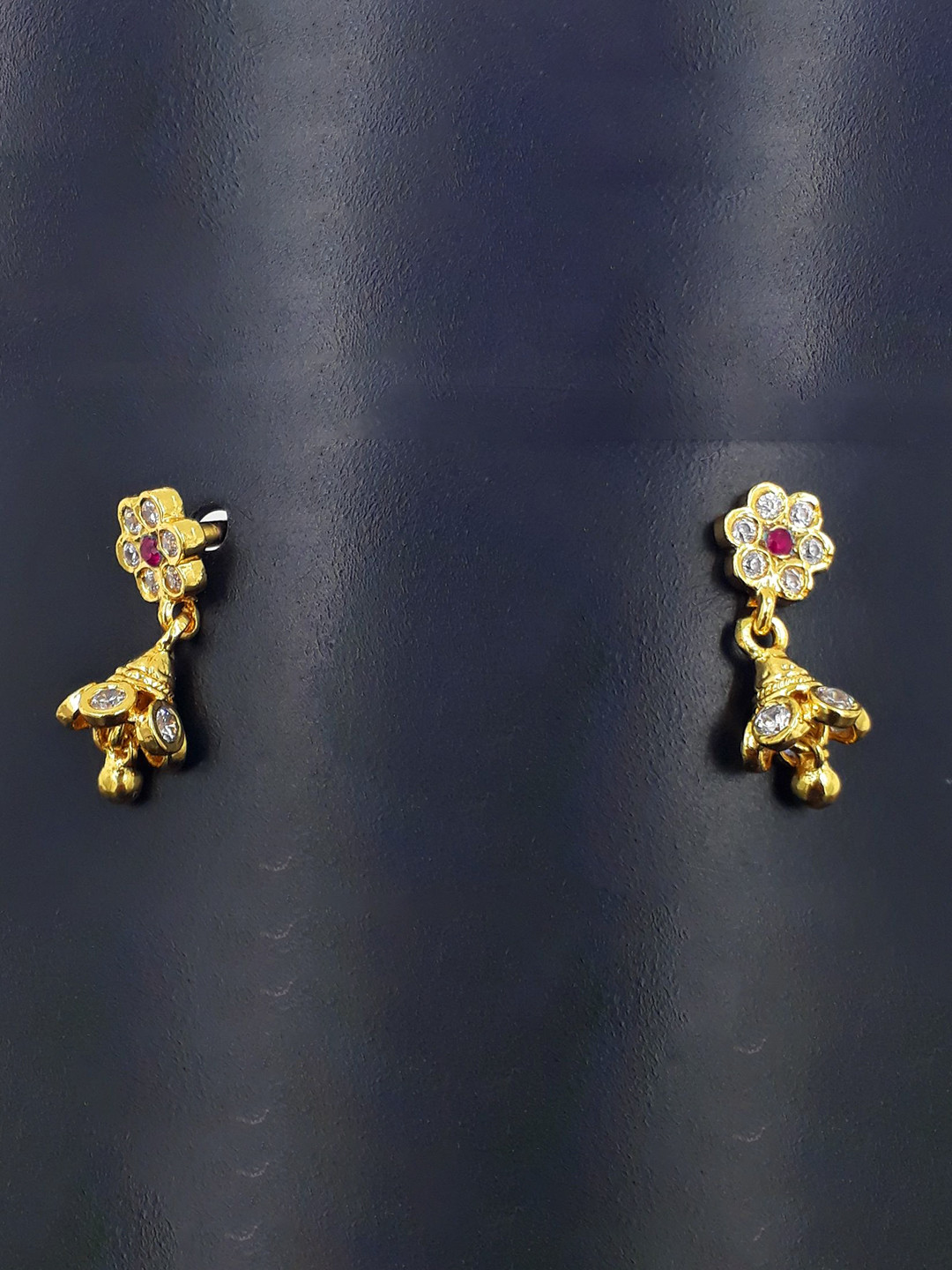 Anujeet Fashion Hub Gold Plated Covering 5 metal Impon AD Studded Dome Shaped Jhumkas