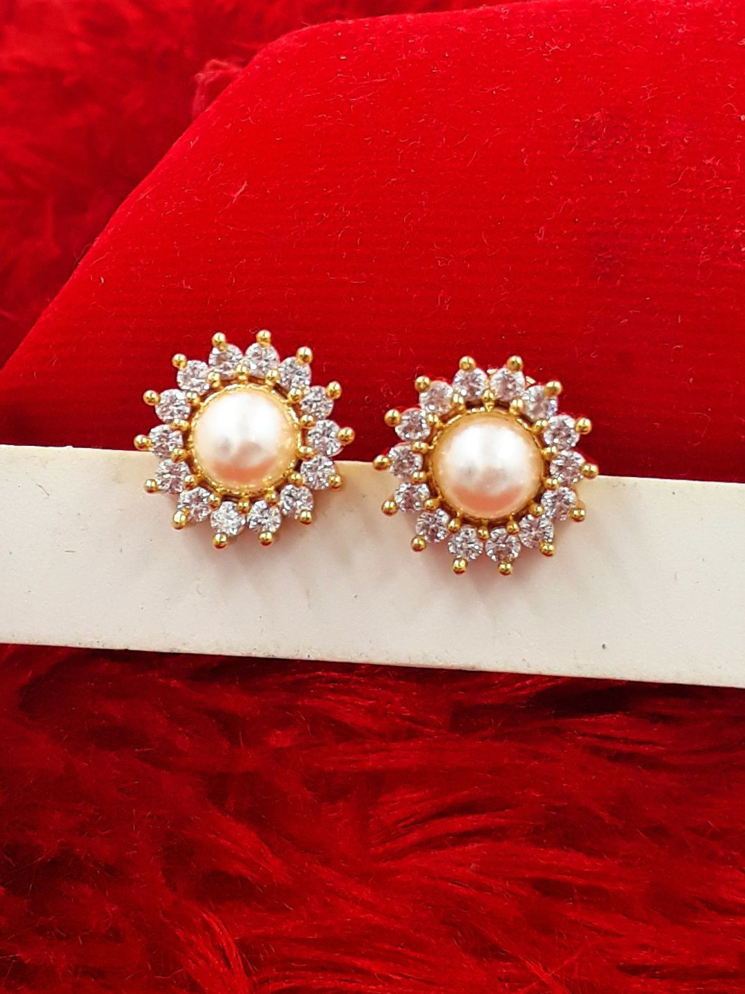 Anujeet Fashion Hub Gold Plated Floral Shaped Studs
