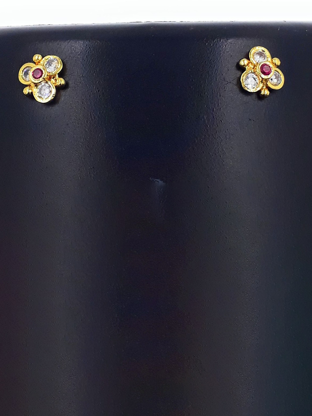 Anujeet Fashion Hub Gold-Plated American Diamond Studded Floral Studs Earrings