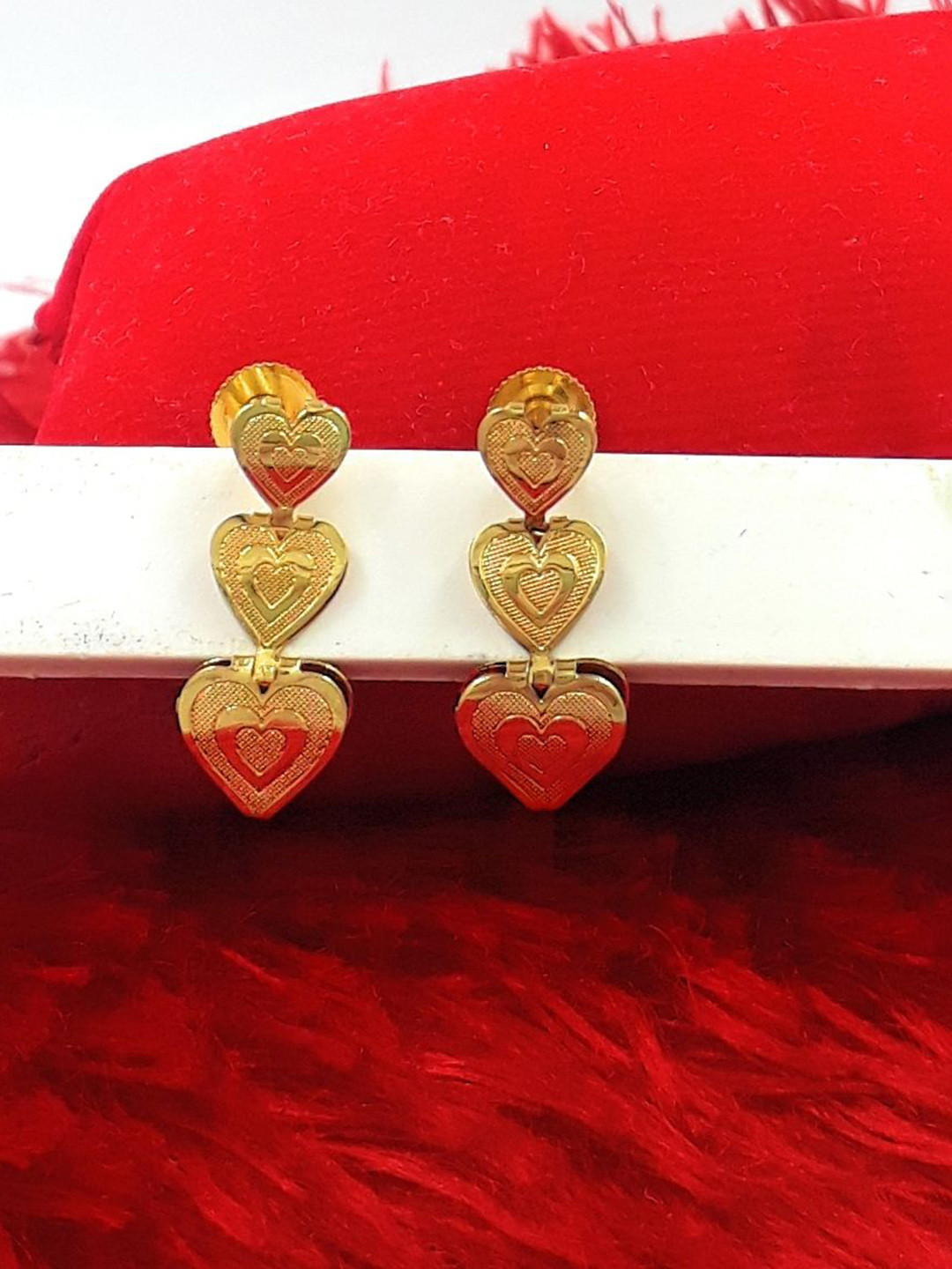 Anujeet Fashion Hub Gold-Plated Heart Shaped Drop Earrings