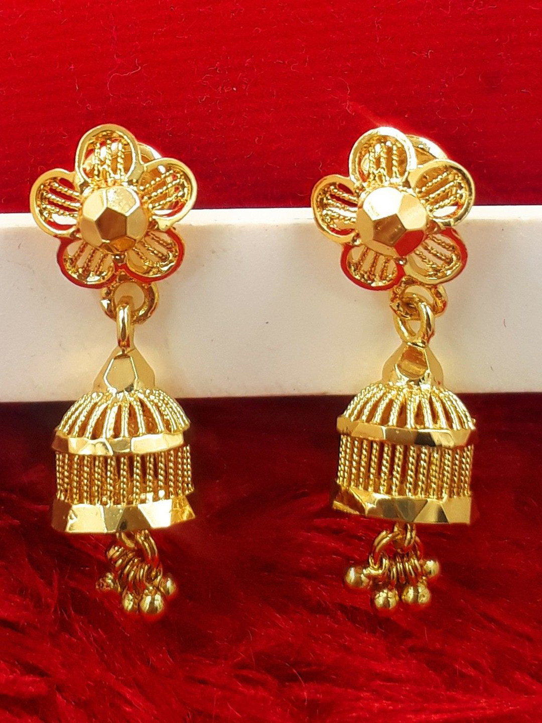 Anujeet Fashion Hub Gold-Plated Artificial Beaded Dome Shaped Jhumkas