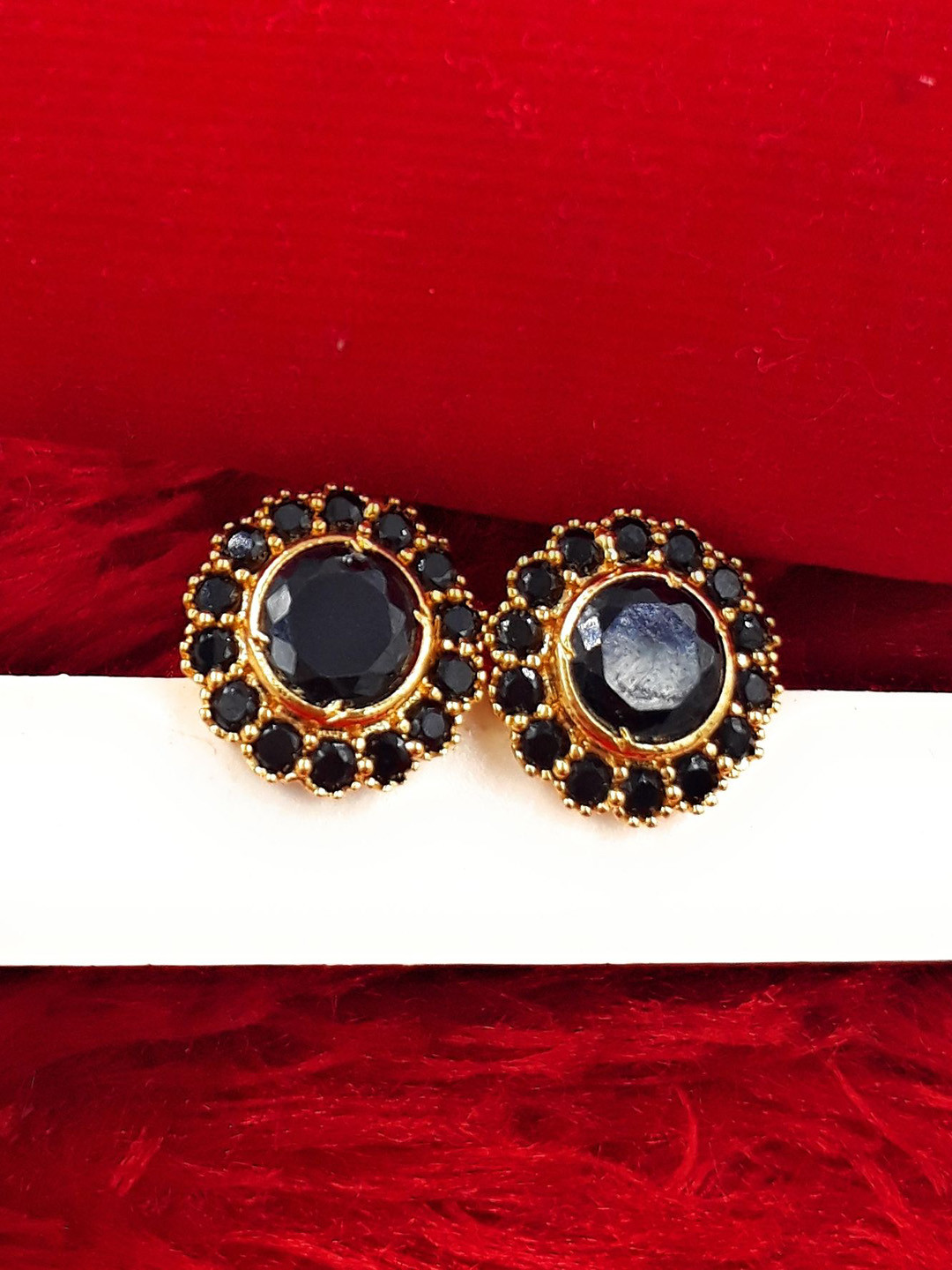Anujeet Fashion Hub Gold-Plated American Diamond Studded Floral Studs Earrings