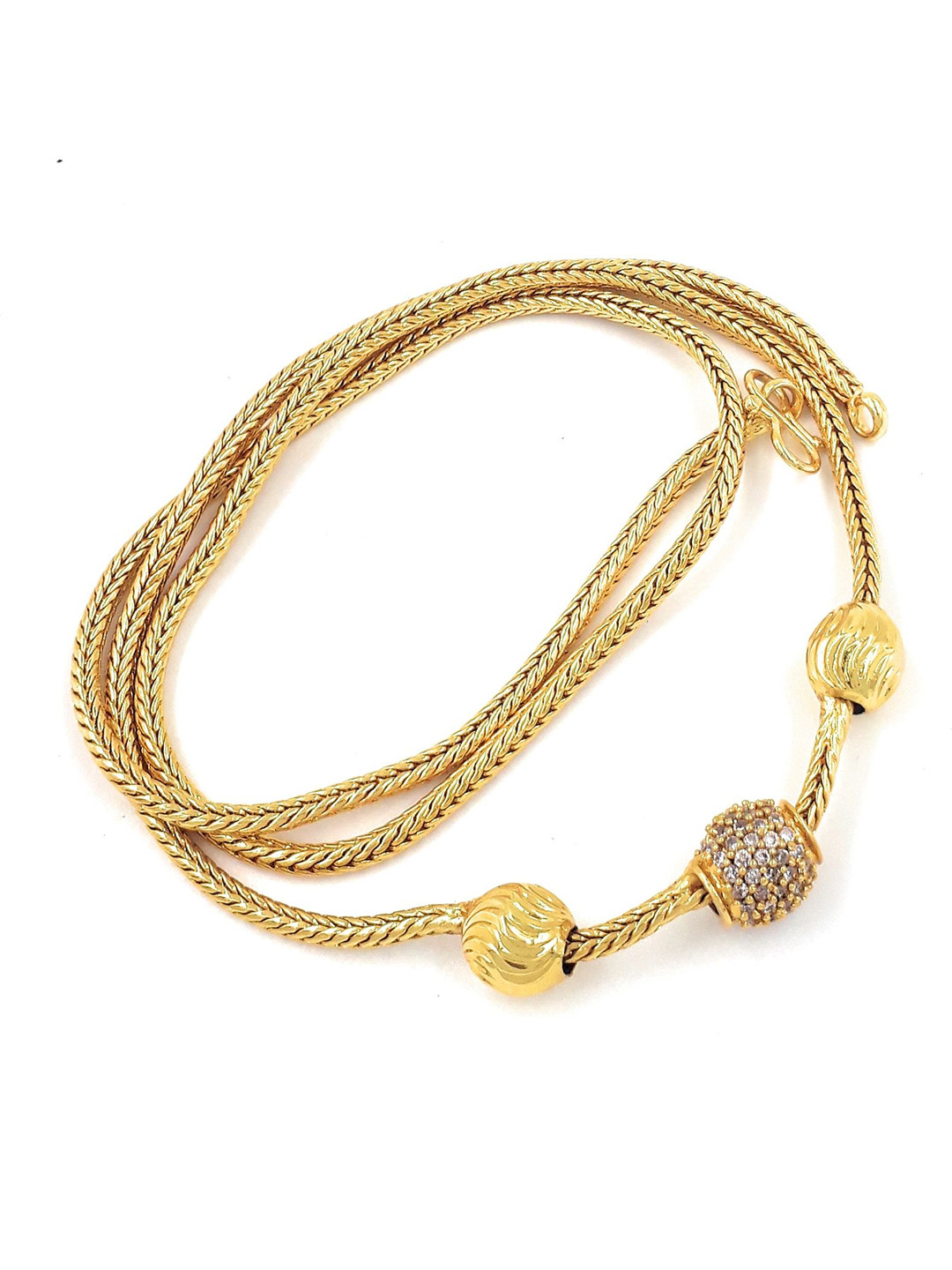 Anujeet Fashion Hub Gold-Plated AD Studded Three Ball Mop Necklace