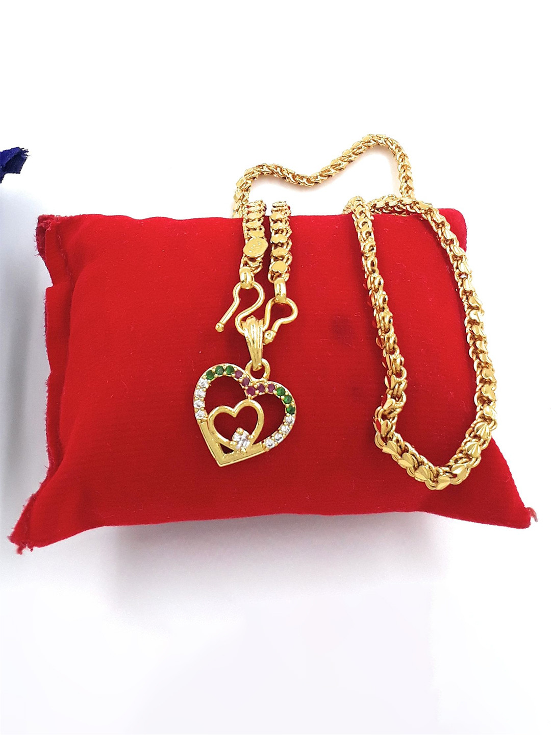 Anujeet Fashion Hub Gold Plated Covering 5 metal Impon AD-Studded Heart Shaped Necklace