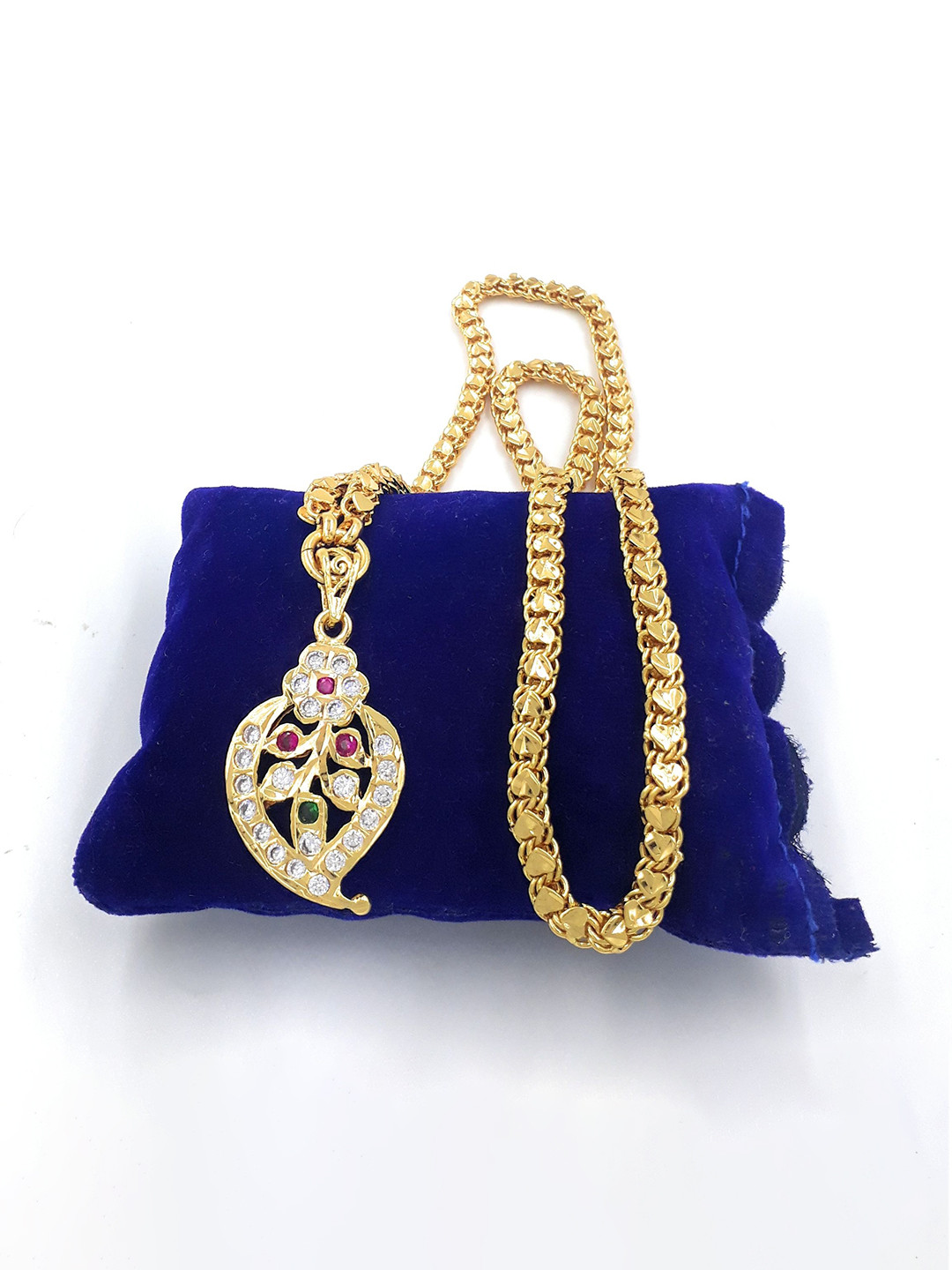 Anujeet Fashion Hub Gold-Plated AD Studded Leaf Chain Dollar Necklace