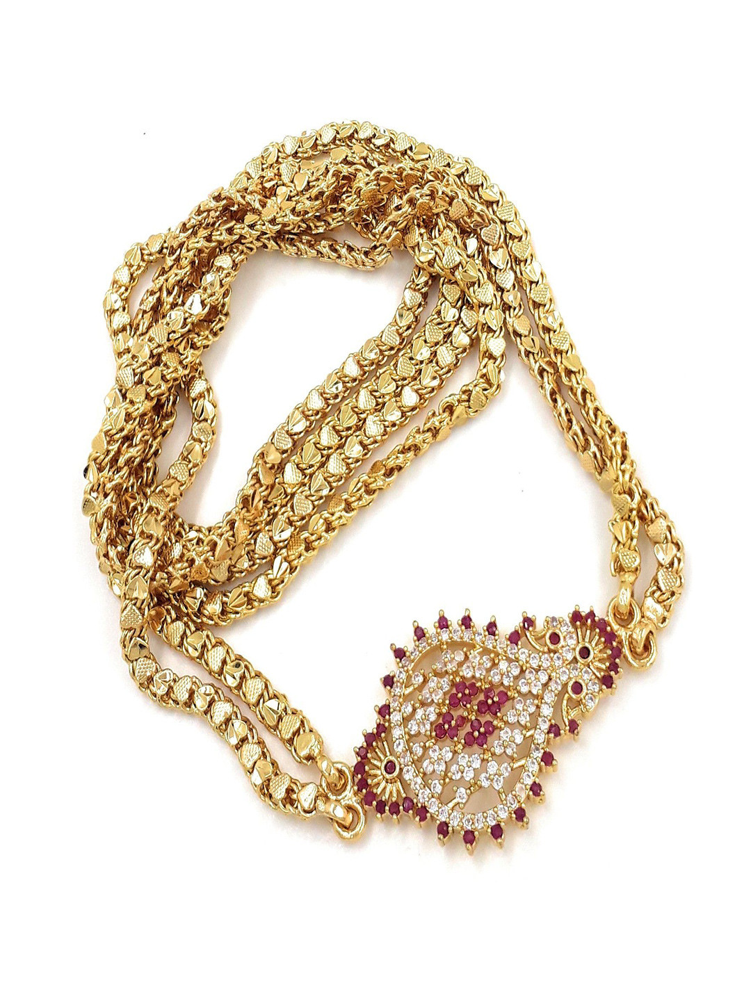 Anujeet Fashion Hub Gold Plated American Diamond Statement Chain
