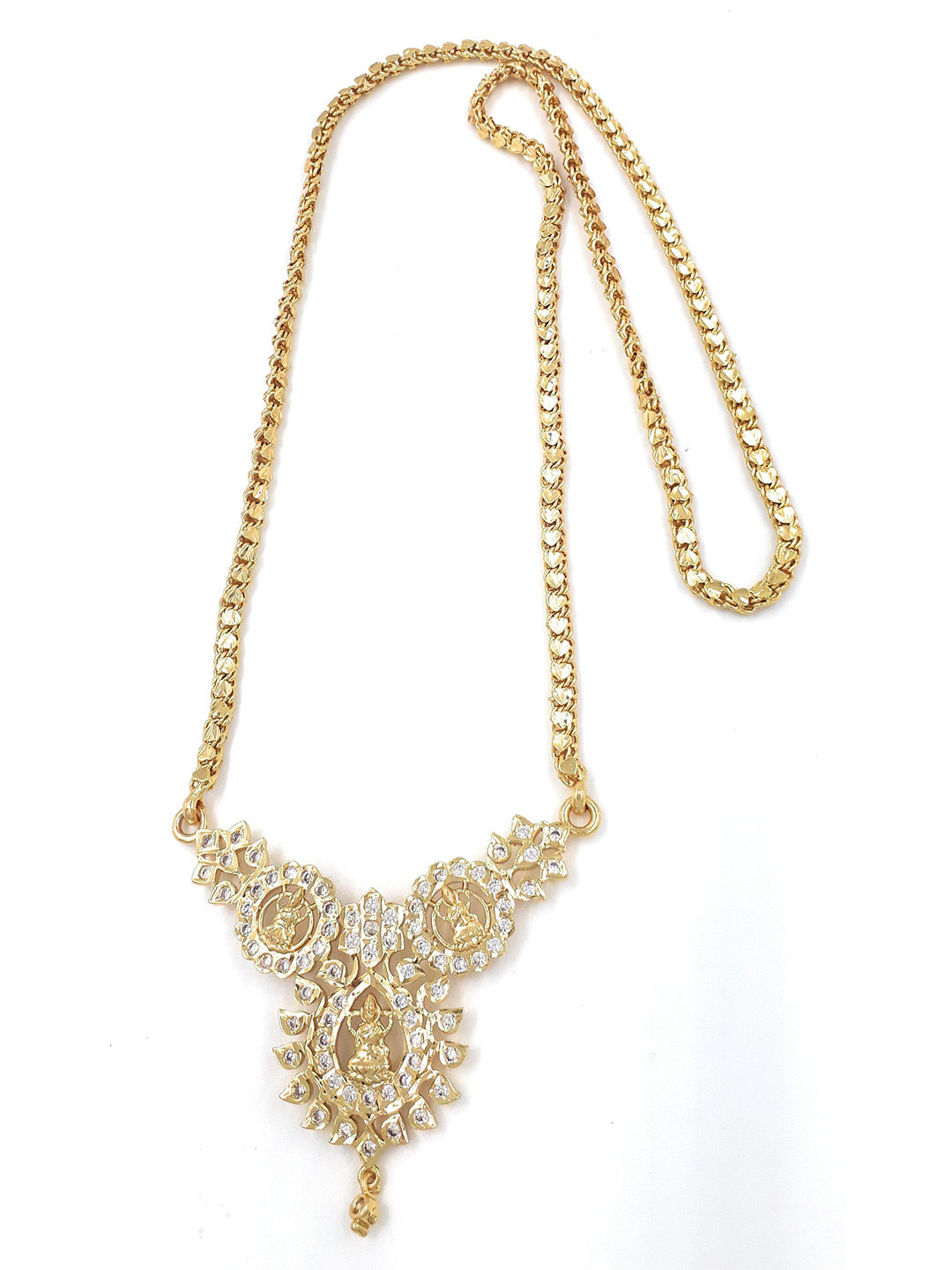 Anujeet Fashion Hub Gold-Plated AD Studded Lakshmi Dollar Necklace
