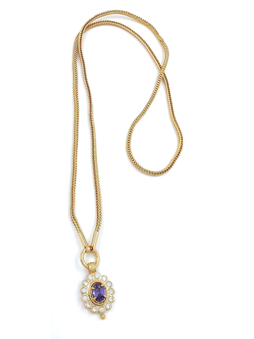 Anujeet Fashion Hub Gold-Plated AD Studded Fancy Oval Dollar Chain