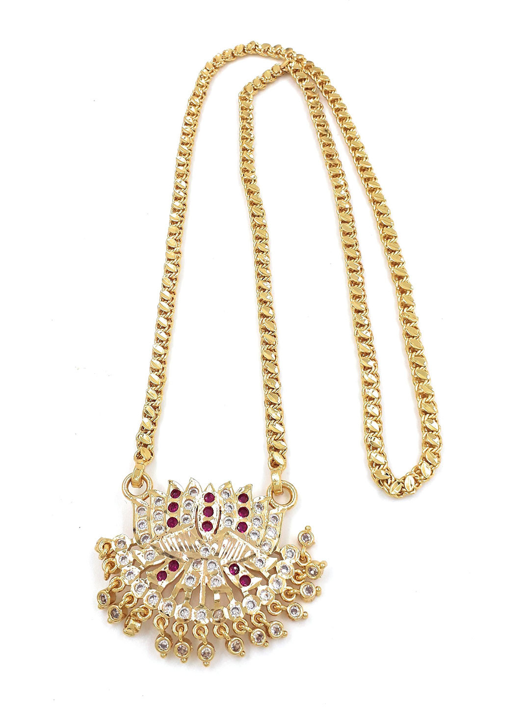 Anujeet Fashion Hub Gold-Plated AD Studded Lotus Dollar Chain