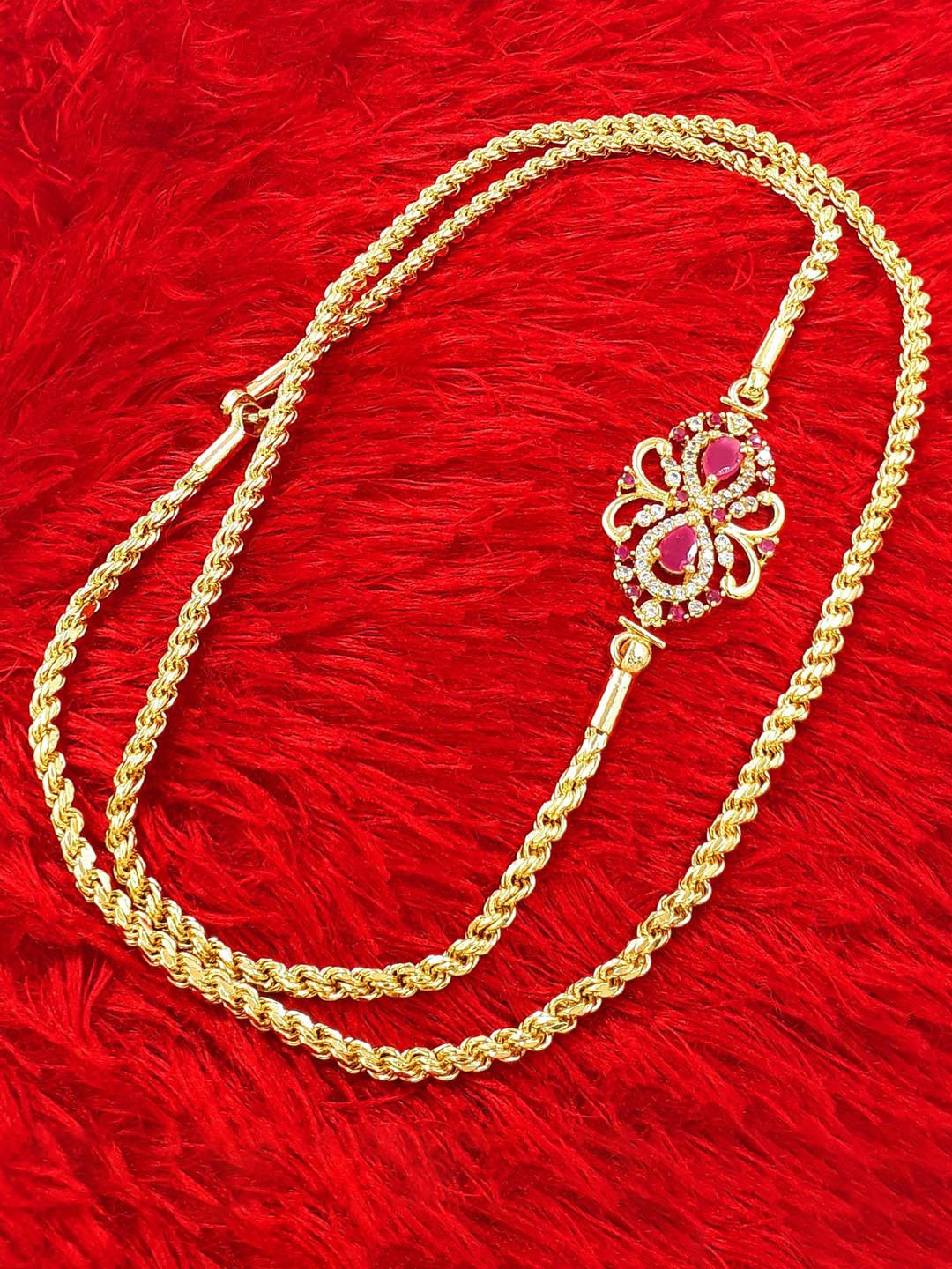 Anujeet Fashion Hub Gold-Plated American Diamond Minimal Chain