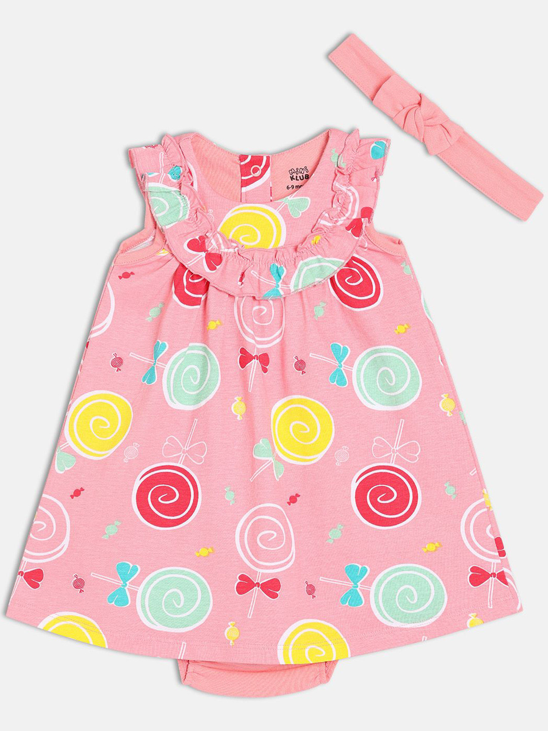 MINI KLUB Girls Printed A-Line Dress With Brief & Headband