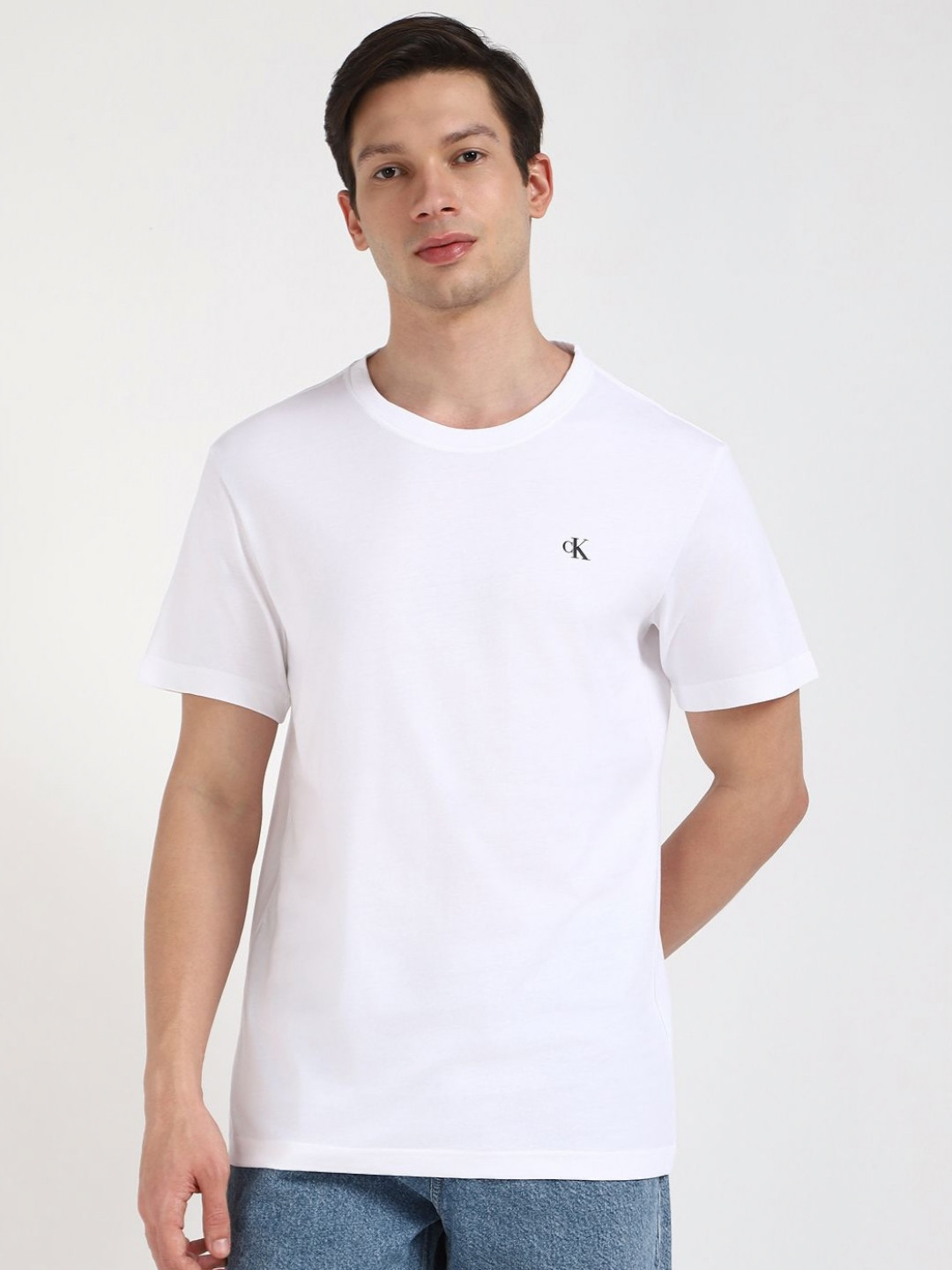 Calvin Klein Jeans Men TYPEFACE Solid Round Neck Cotton T-shirt