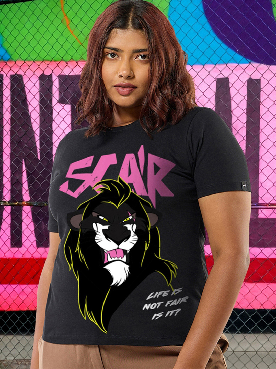 Bewakoof Plus Women Typography Printed Round Neck Cotton Simba T-shirt