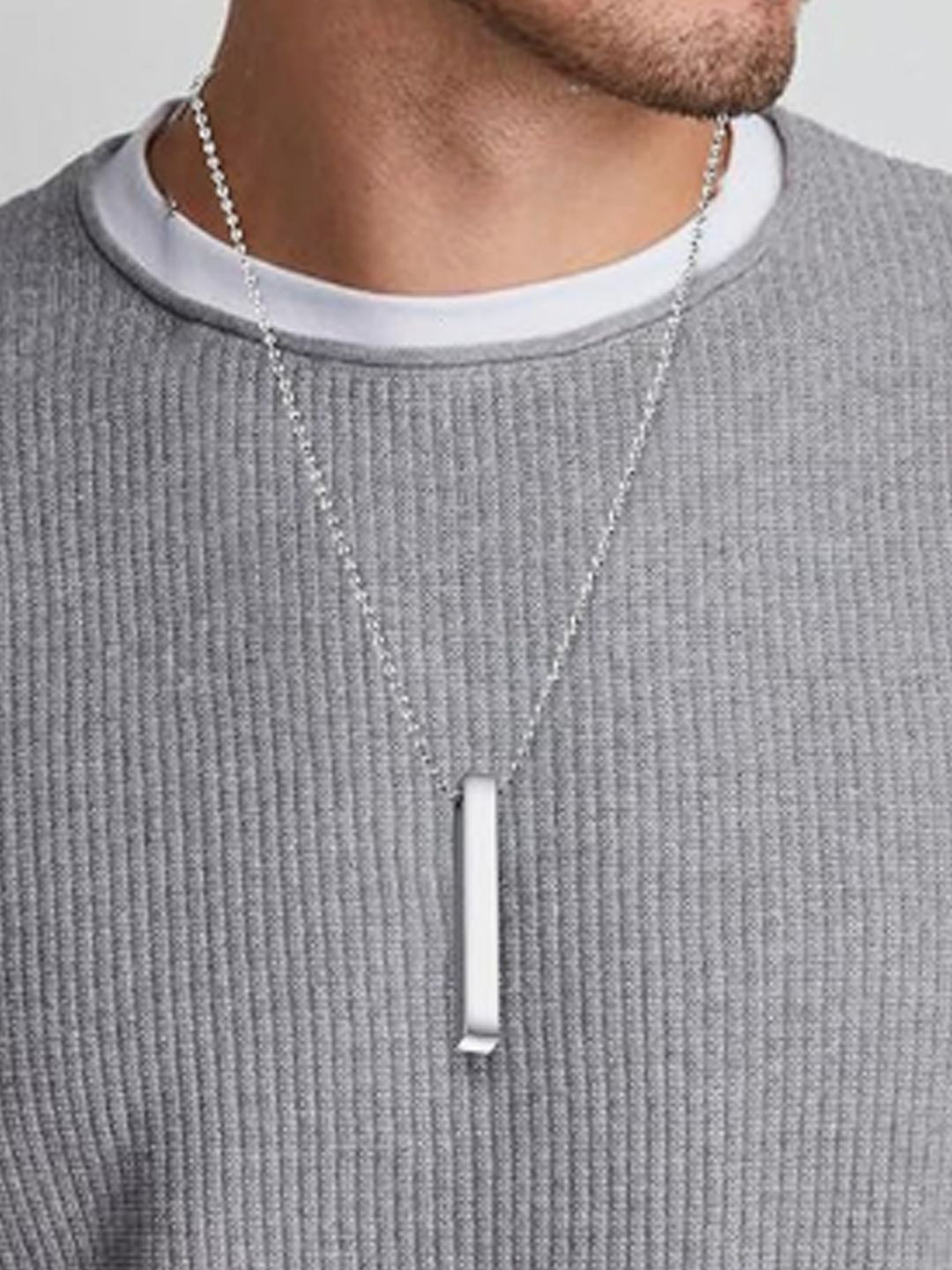 Roadster Lifestyle Co. Silver-Toned Men Edge Bar Pendant with Chain