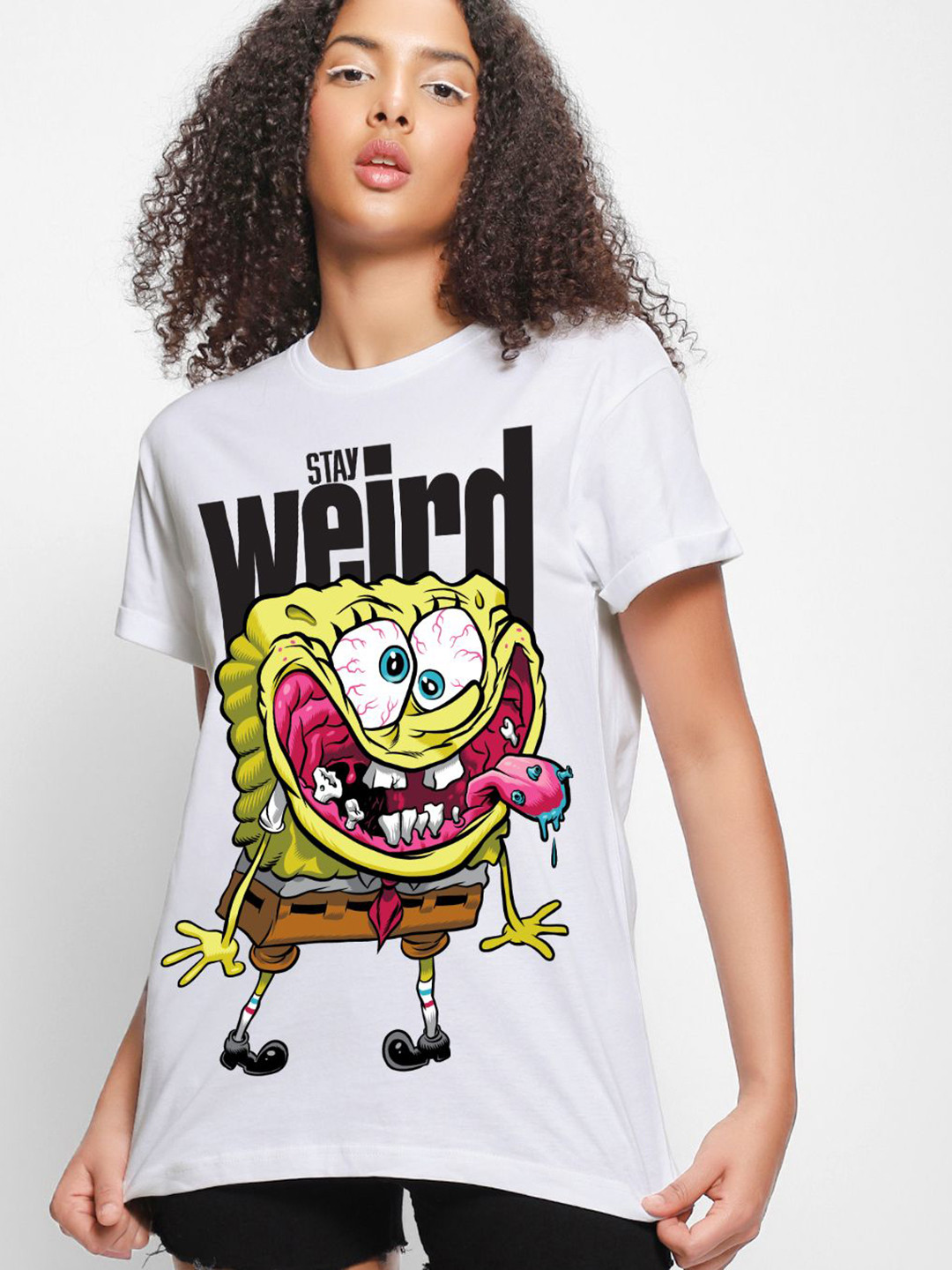 Bewakoof Women Graphic Printed Pure Cotton Relaxed Fit Spongebob T-shirt