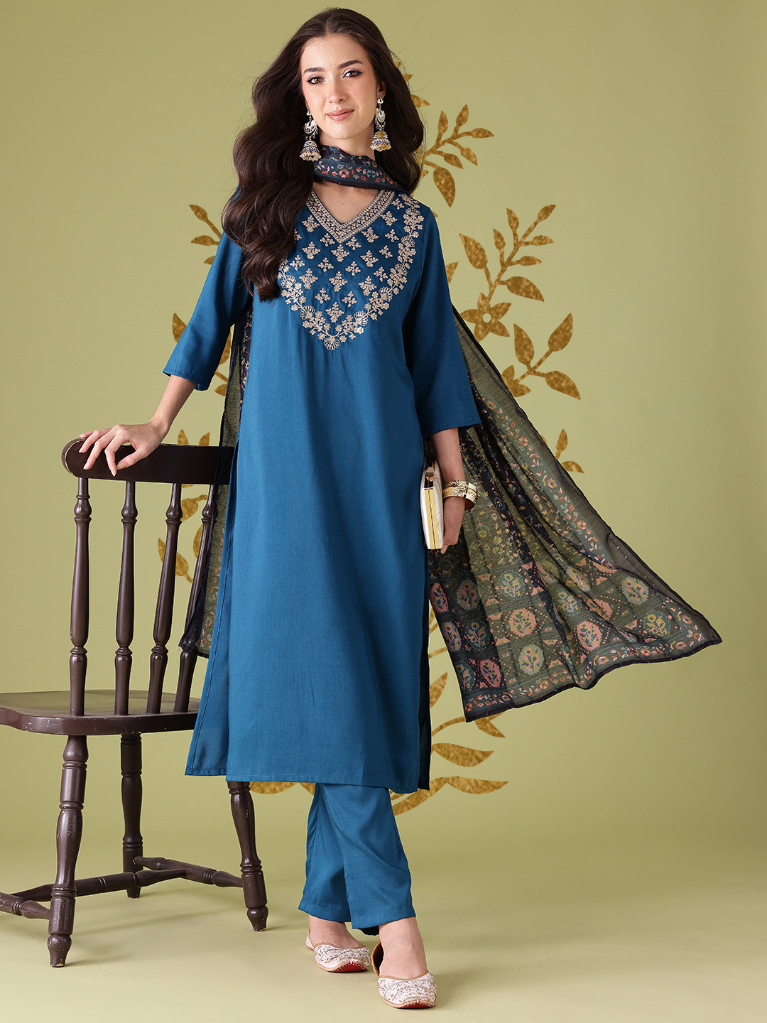 Anouk Embroidered Kurta with Trousers & With Dupatta