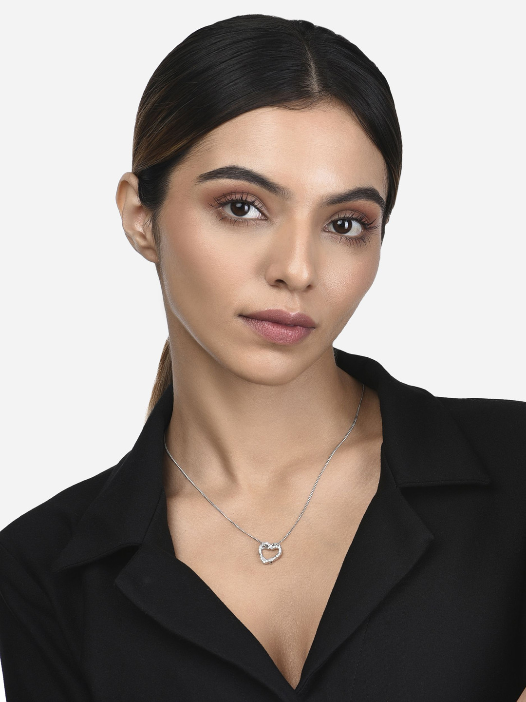 FIAN 925 Sterling Silver Rhodium-Plated Heart Shaped Pendants