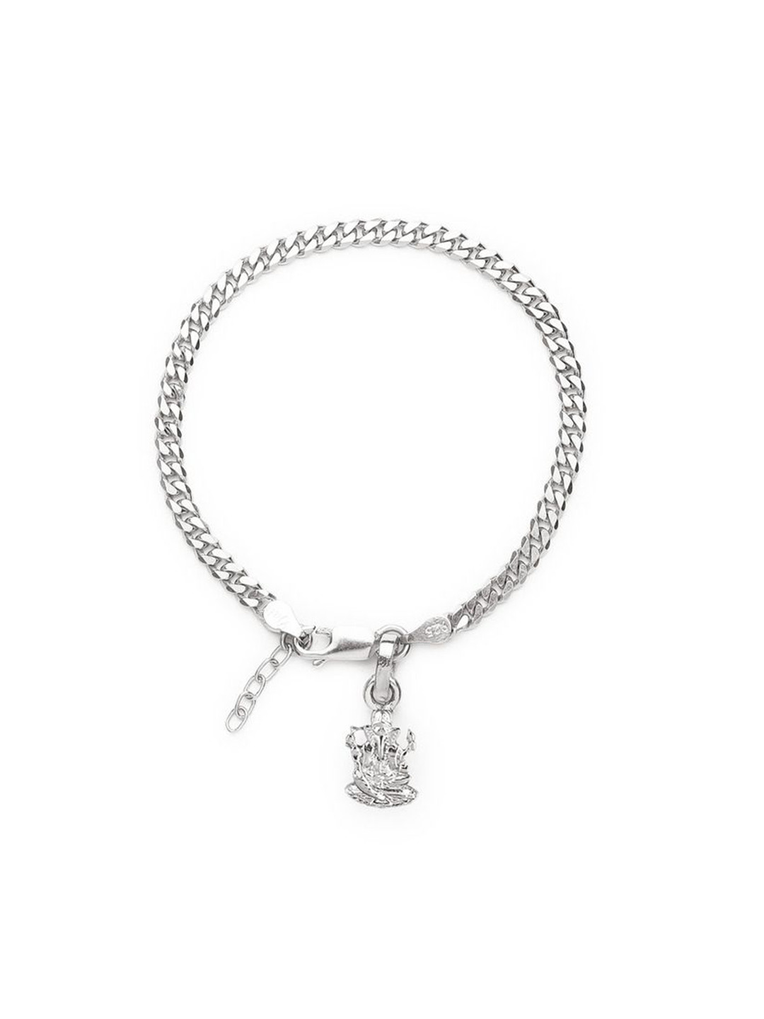 AKSHAT SAPPHIRE 925 Sterling Silver Figaro Link Bracelet With Lord Ganesha Pendant