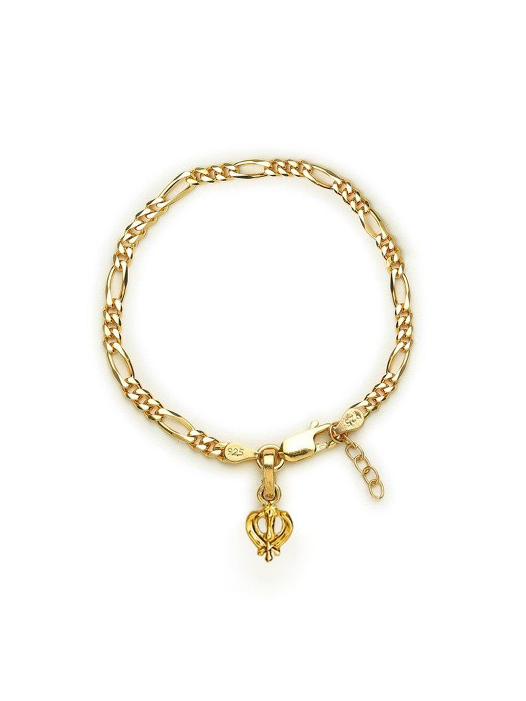AKSHAT SAPPHIRE 925 Sterling Silver Gold Plated Link Bracelet With Sardar Symbol Pendant