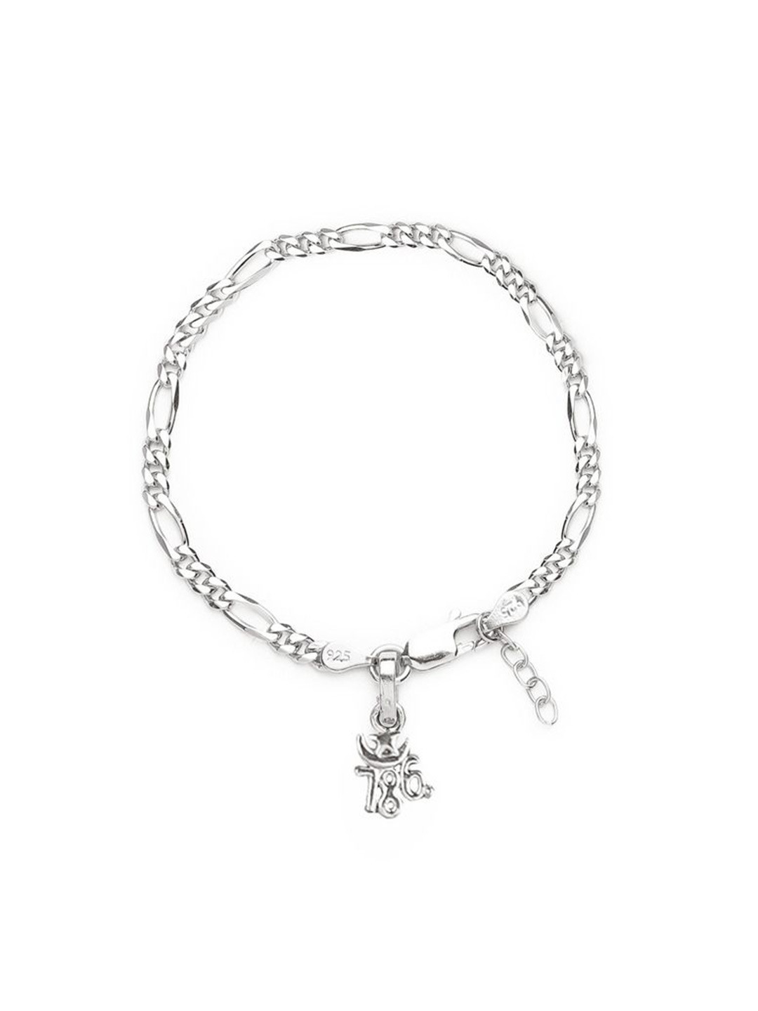 AKSHAT SAPPHIRE 925 Sterling Silver Curb Designer 786 Symbol Pendant Link Bracelet