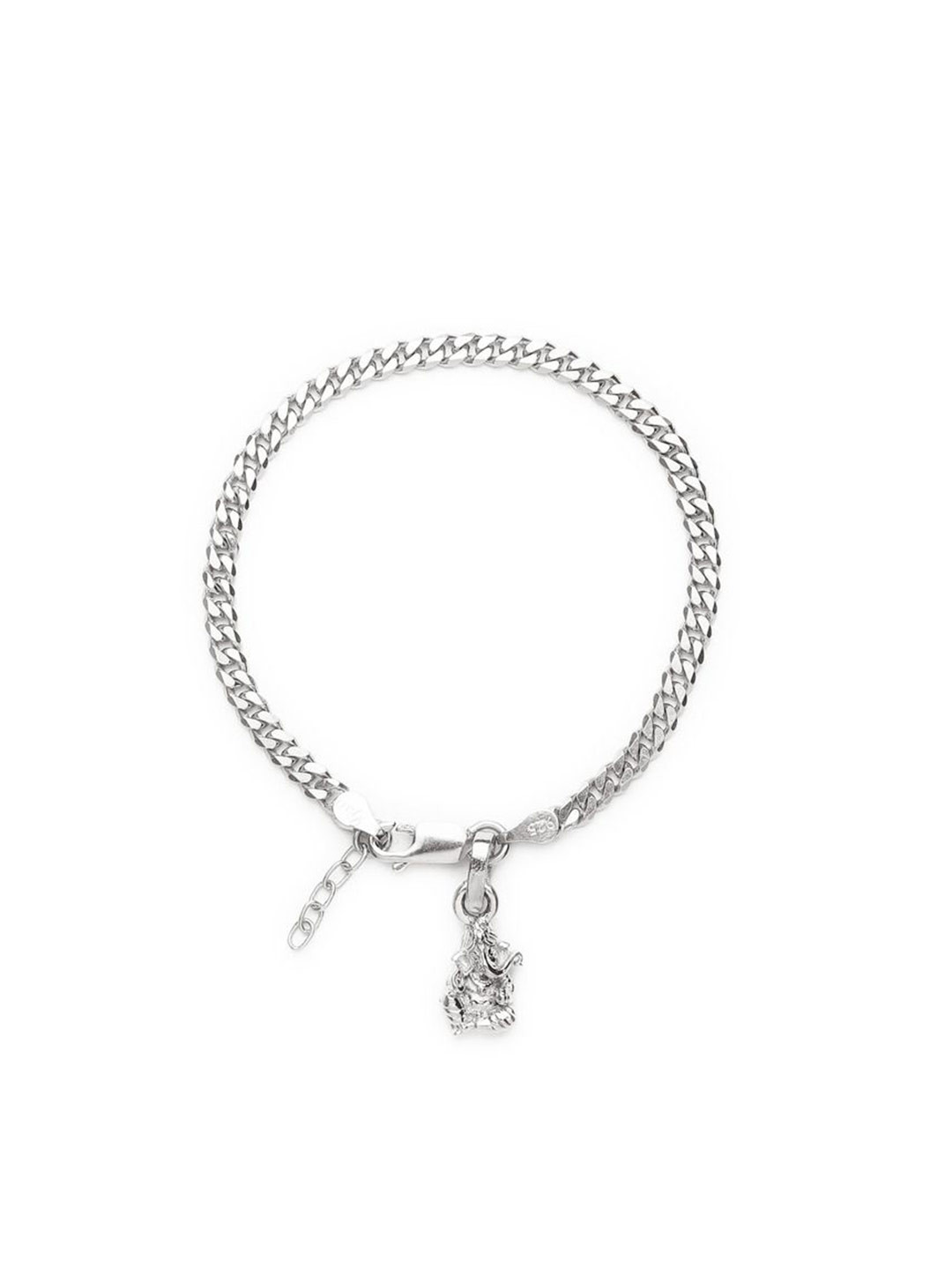 AKSHAT SAPPHIRE 925 Sterling Silver Curb Designer God Ganesh Pendant Link Bracelet