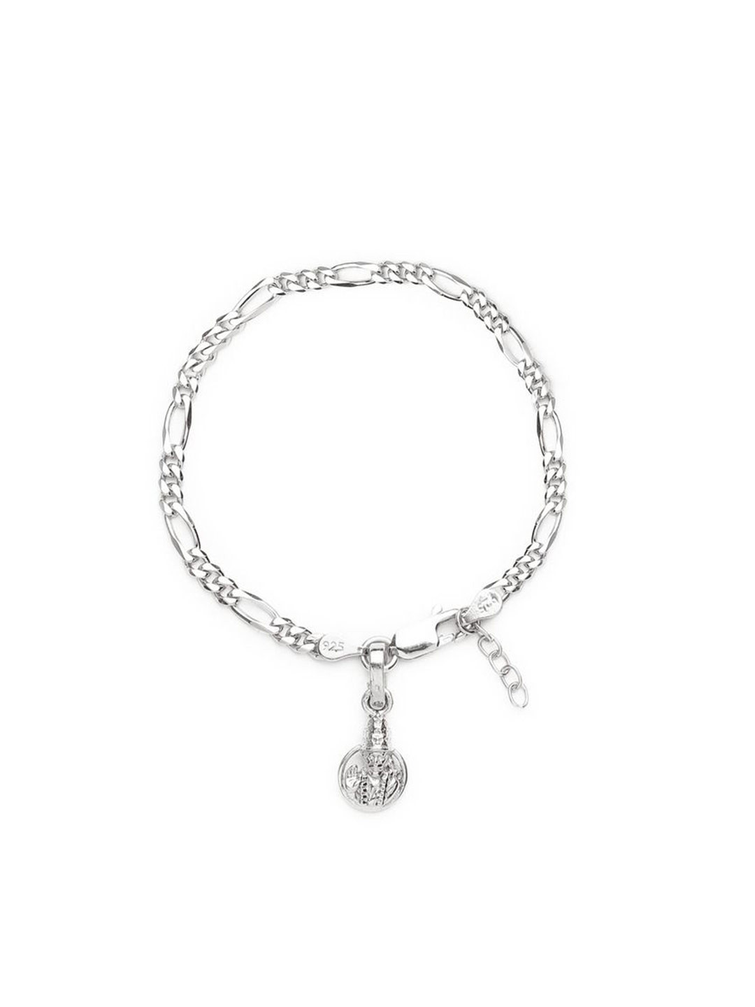 AKSHAT SAPPHIRE 925 Sterling Silver Figaro Designer God Sai Baba Pendant Link Bracelet