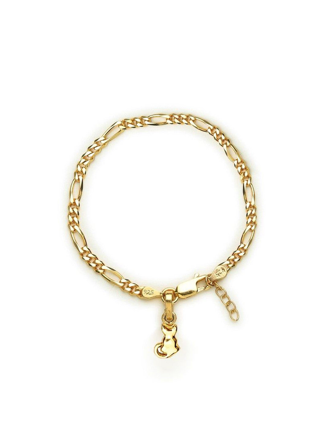 AKSHAT SAPPHIRE 925 Sterling Silver Gold-Plated Cat Symbol Pendant Link Bracelet