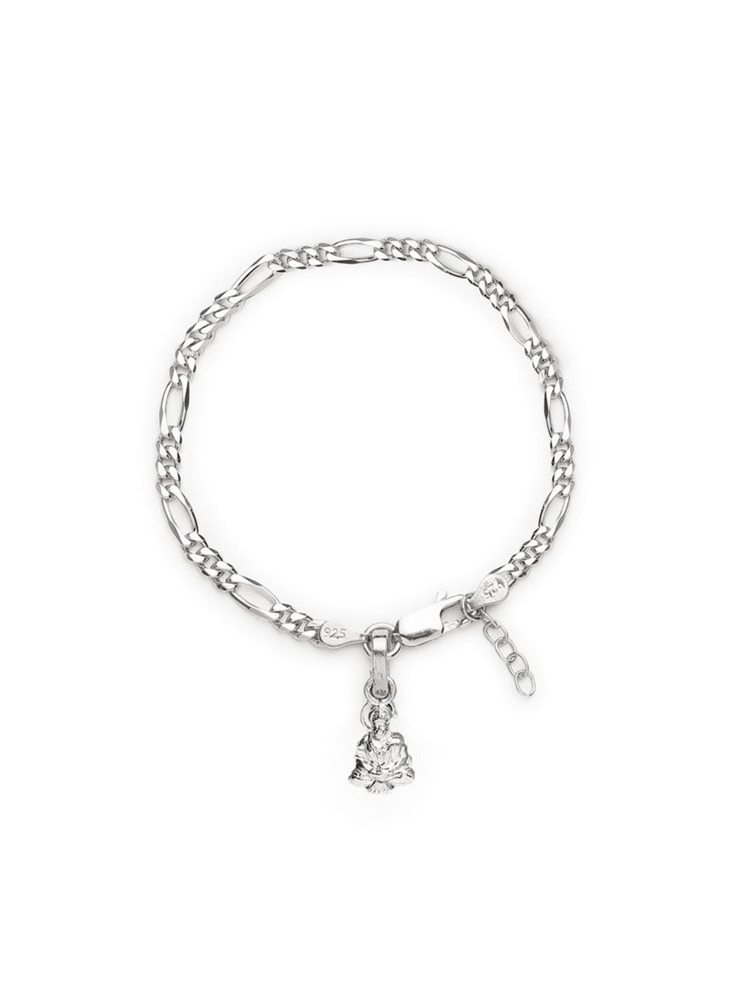 AKSHAT SAPPHIRE 925 Sterling Silver Figaro Designer God Hanuma Pendant Link Bracelet