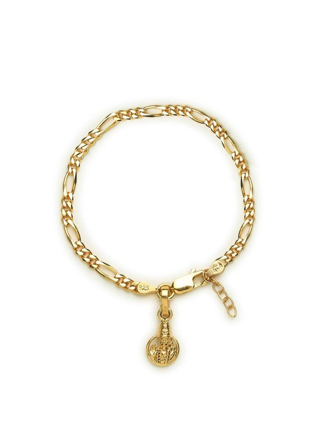 AKSHAT SAPPHIRE 925 Sterling Silver Gold Plated Link Bracelet With Sai Baba Pendant