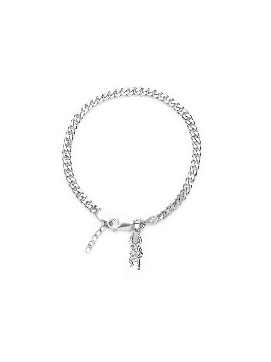 AKSHAT SAPPHIRE 925 Sterling Silver Figaro Link Bracelet With Lord Hanuman Pendant