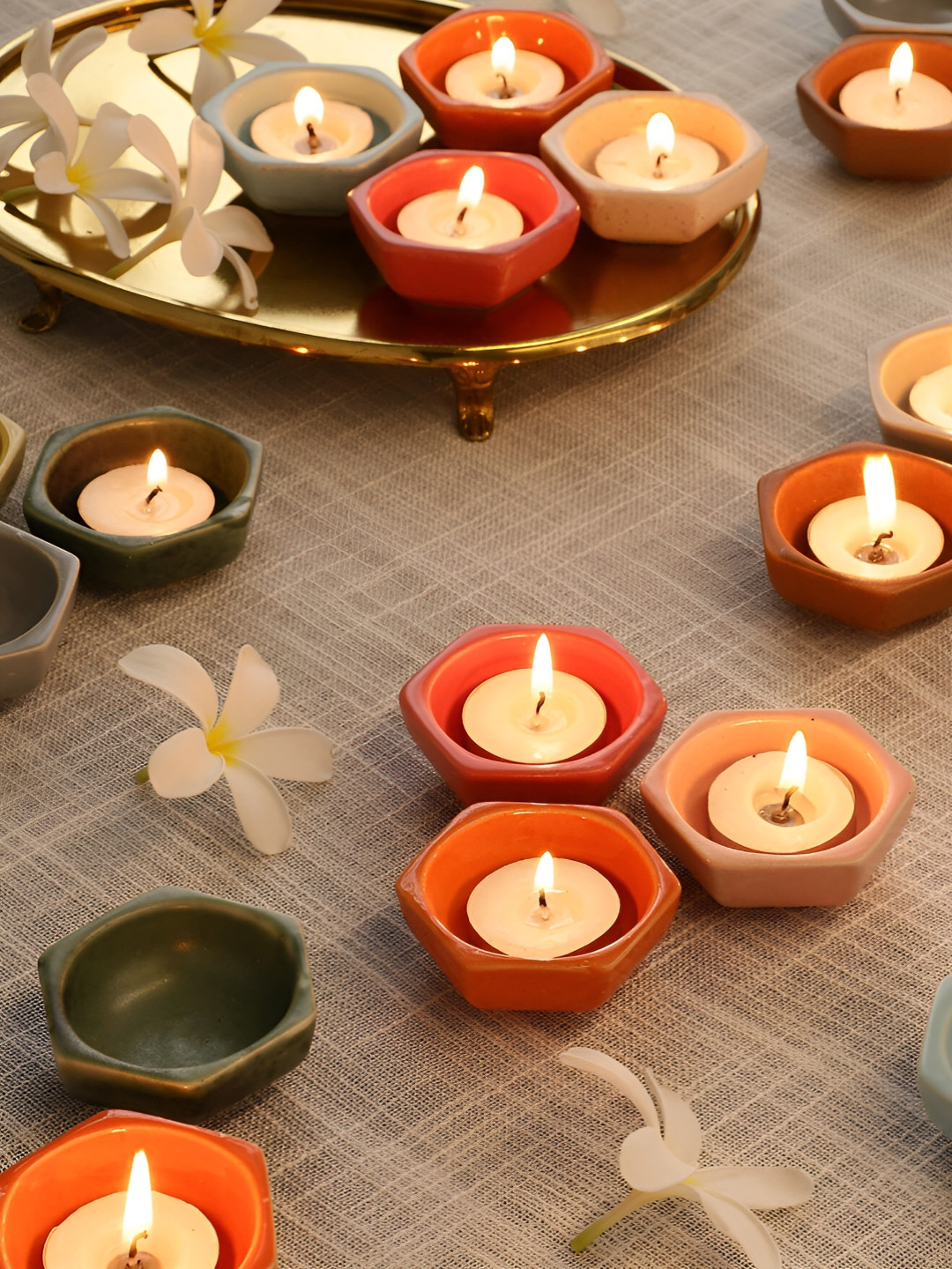 MIAH Decor Pink & Blue 6 Pieces Hexagonal Dishwasher Safe Ceramic Diyas