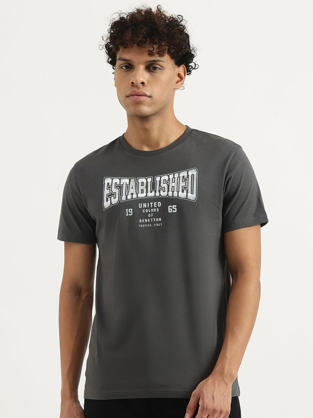 United Colors of Benetton Men Typography Printed Round Neck Pure Cotton T-shirt