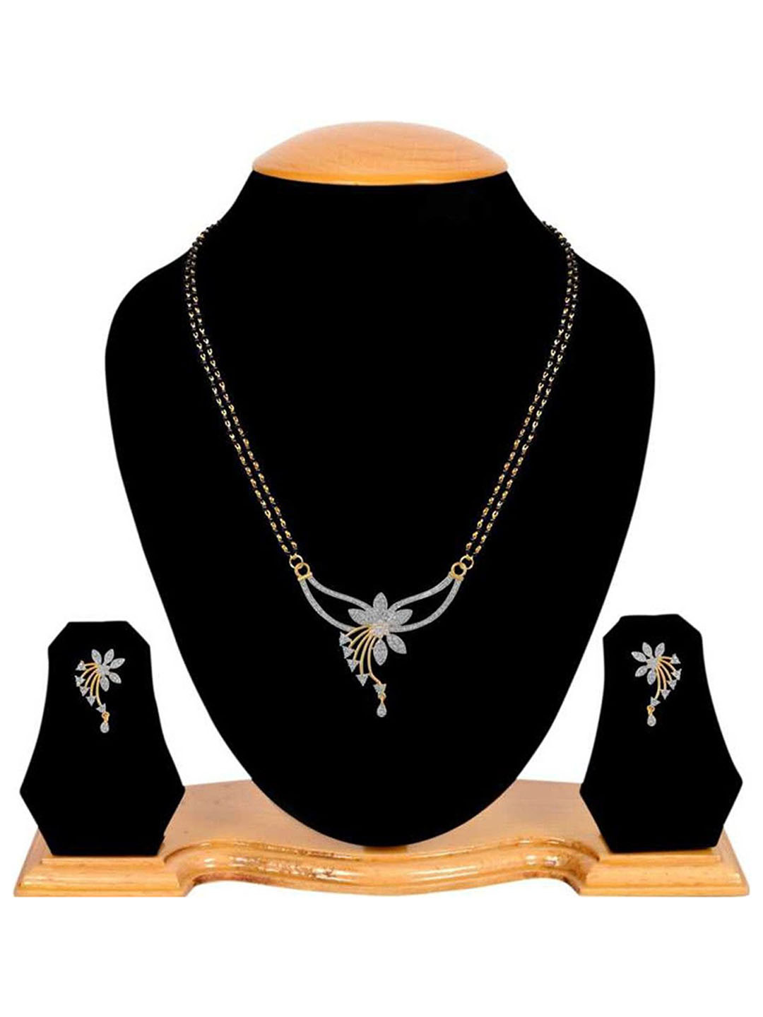 DEGHLAM Artificial Stone Studded & Beaded Mangalsutra With Earrings