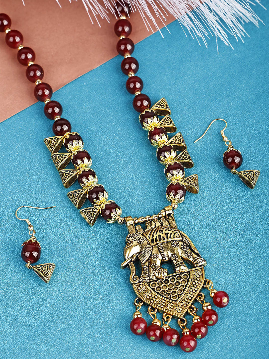 DEGHLAM Gold-Plated Beaded Elephant Shaped Jewellery Set
